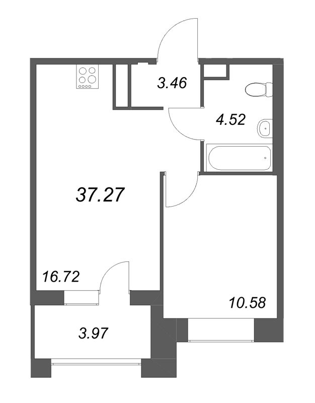 2-комнатная (Евро) квартира, 37.27 м² в ЖК "Ranta Residence" - планировка, фото №1