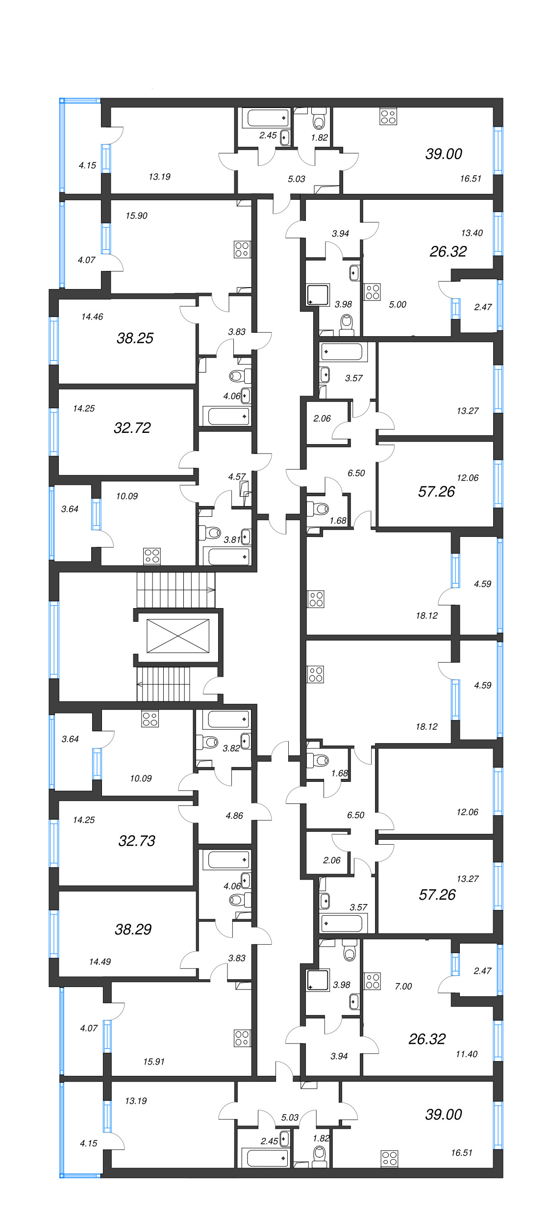 3-комнатная (Евро) квартира, 57.26 м² в ЖК "Любоград" - планировка этажа