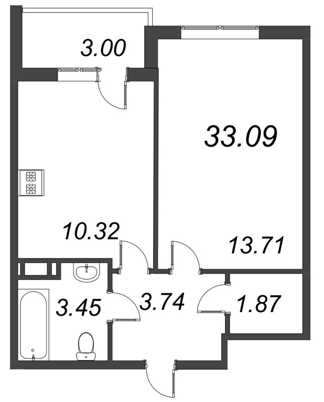 1-комнатная квартира, 32.9 м² в ЖК "Мурино Парк" - планировка, фото №1