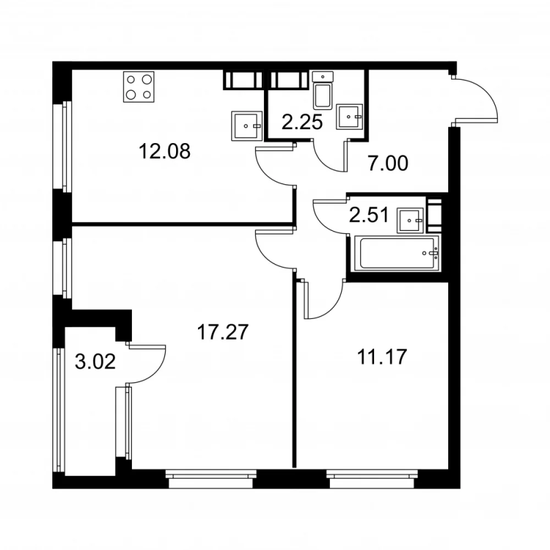 2-комнатная квартира, 53.79 м² в ЖК "Квартал Заречье" - планировка, фото №1