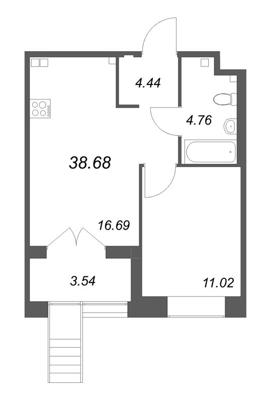 2-комнатная (Евро) квартира, 38.68 м² в ЖК "Ranta Residence" - планировка, фото №1