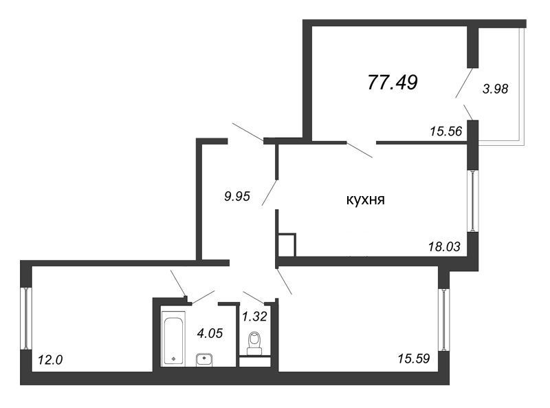 4-комнатная (Евро) квартира, 76.8 м² в ЖК "AEROCITY" - планировка, фото №1