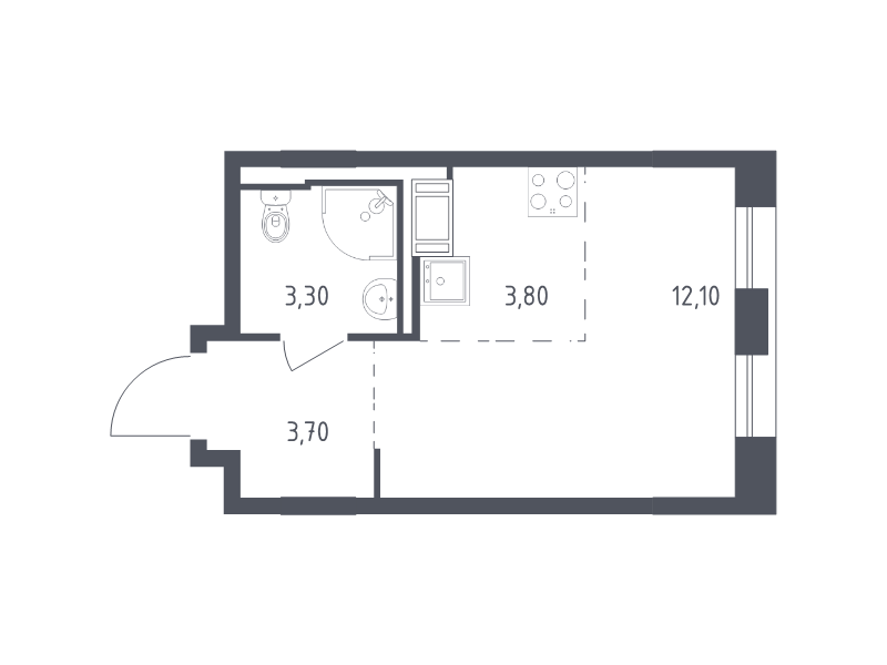 Квартира-студия, 22.9 м² - планировка, фото №1