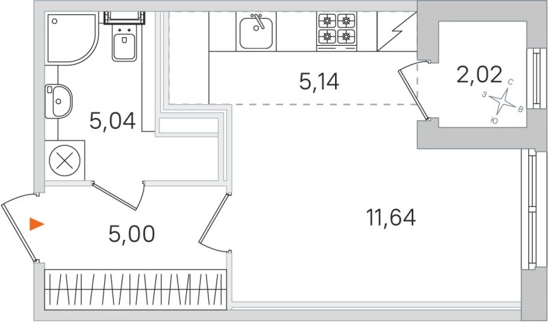Квартира-студия, 26.82 м² в ЖК "Дубровский" - планировка, фото №1