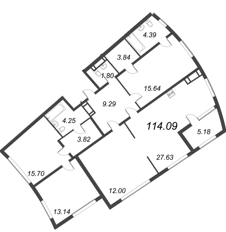 5-комнатная (Евро) квартира, 114.09 м² в ЖК "Морская набережная. SeaView" - планировка, фото №1
