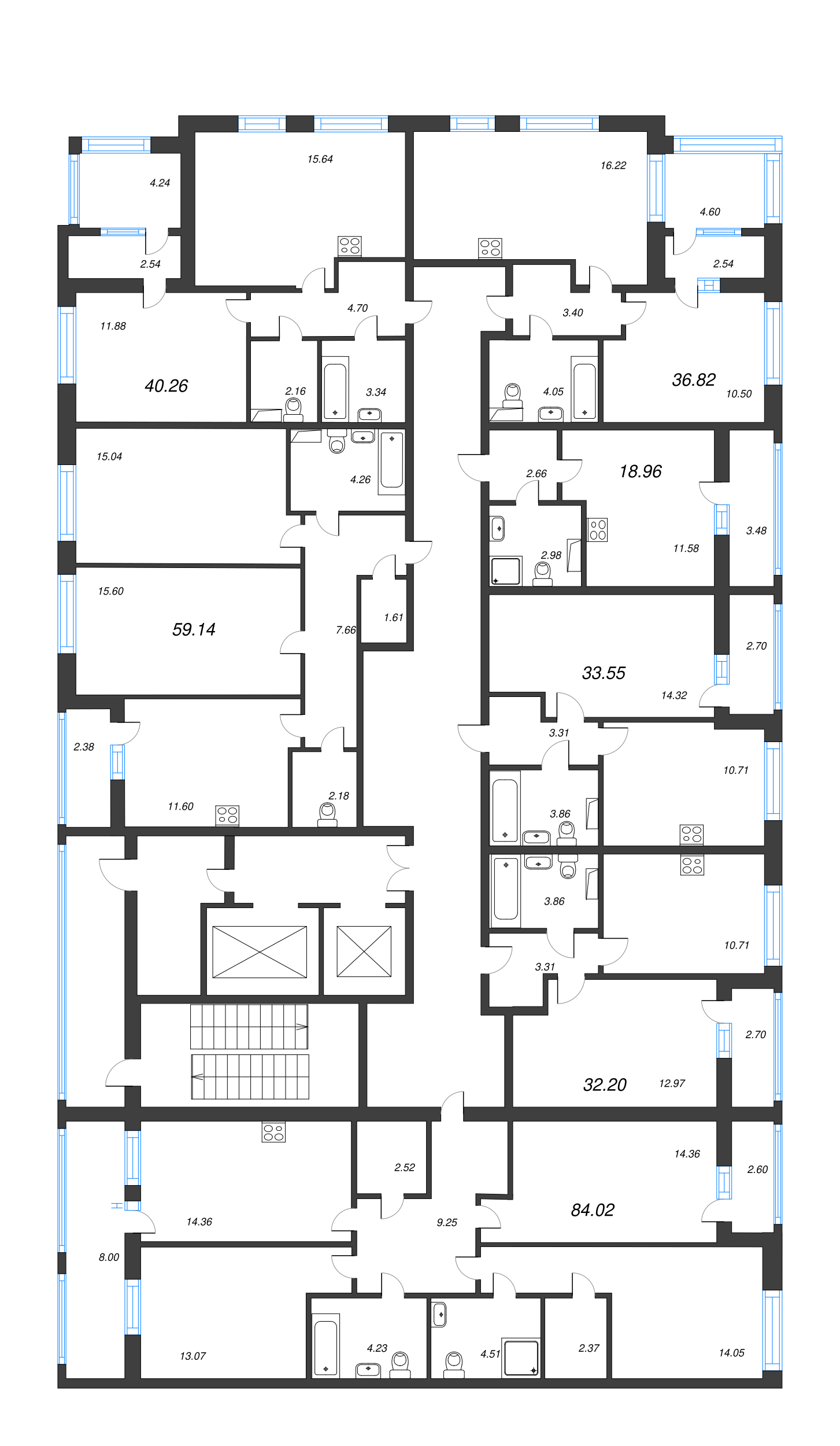 2-комнатная квартира, 59.14 м² - планировка этажа