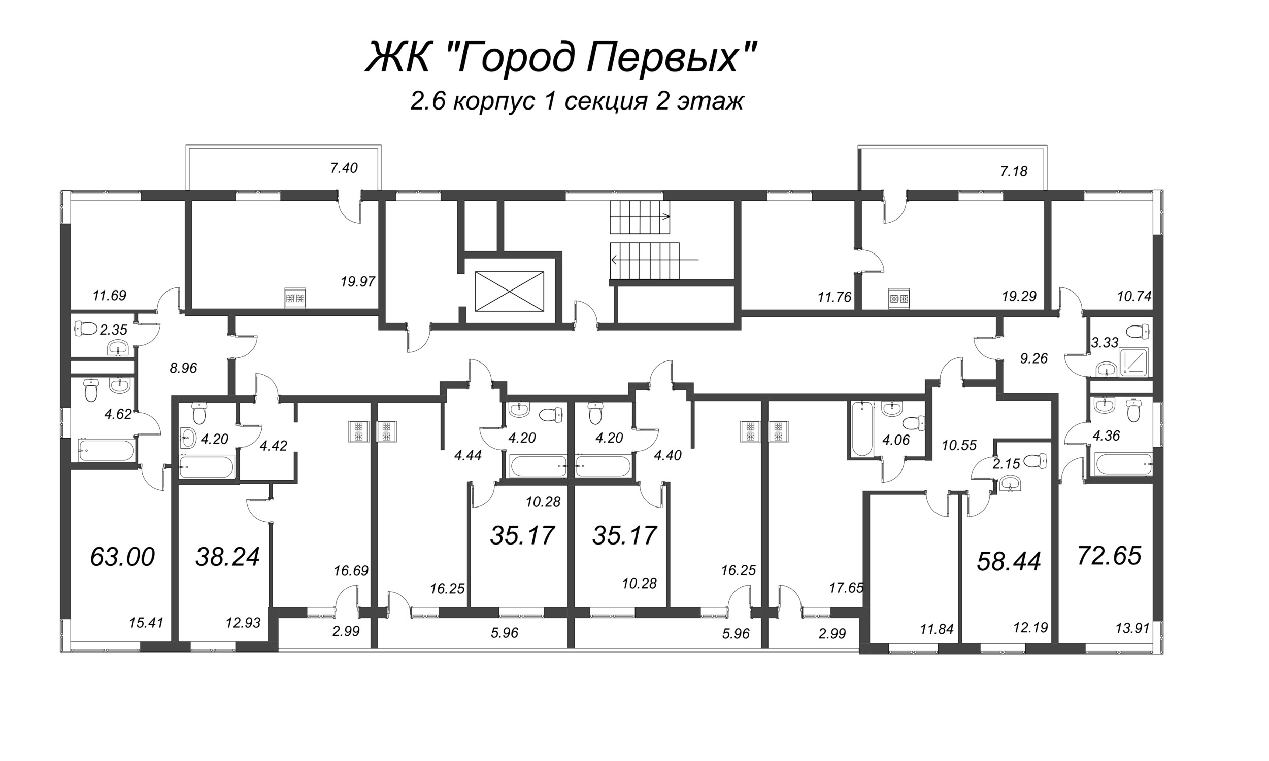 2-комнатная (Евро) квартира, 34.31 м² - планировка этажа