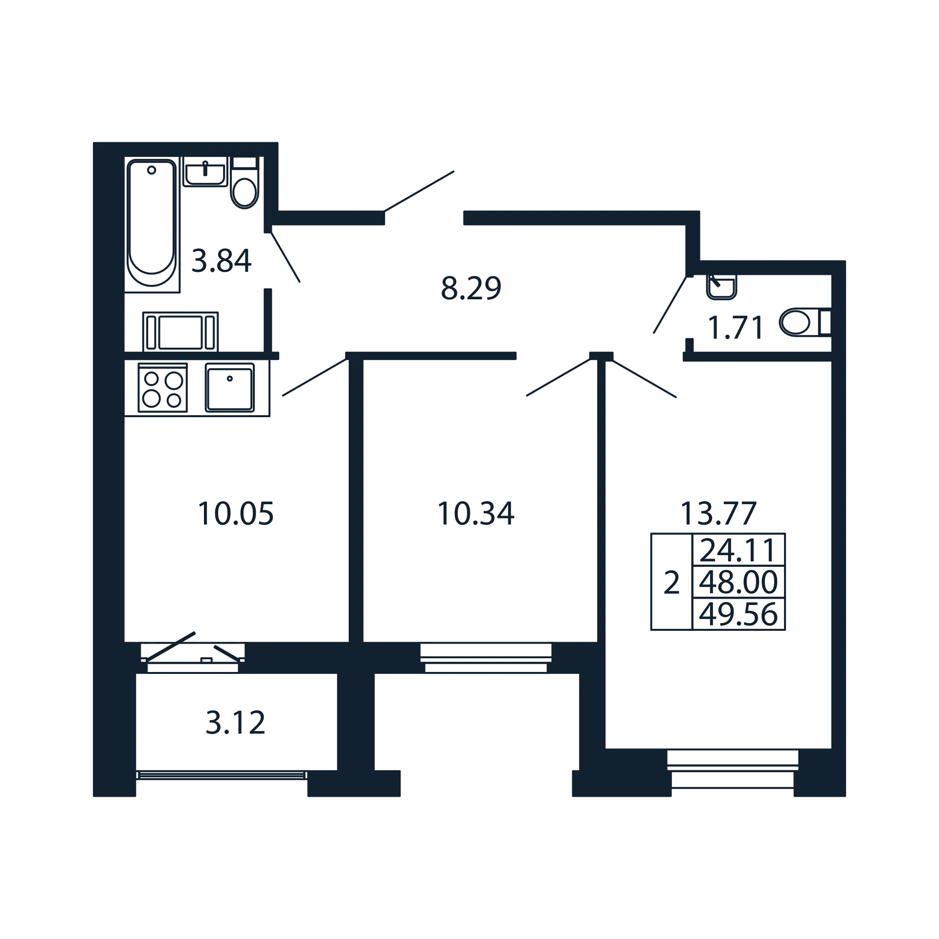 2-комнатная квартира, 48 м² в ЖК "Полис Новоселье" - планировка, фото №1