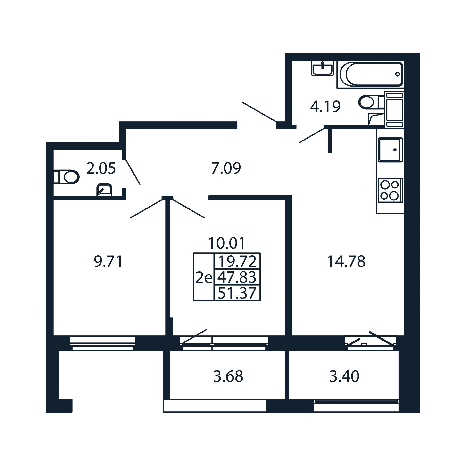 3-комнатная (Евро) квартира, 47.83 м² в ЖК "Полис Новоселье" - планировка, фото №1