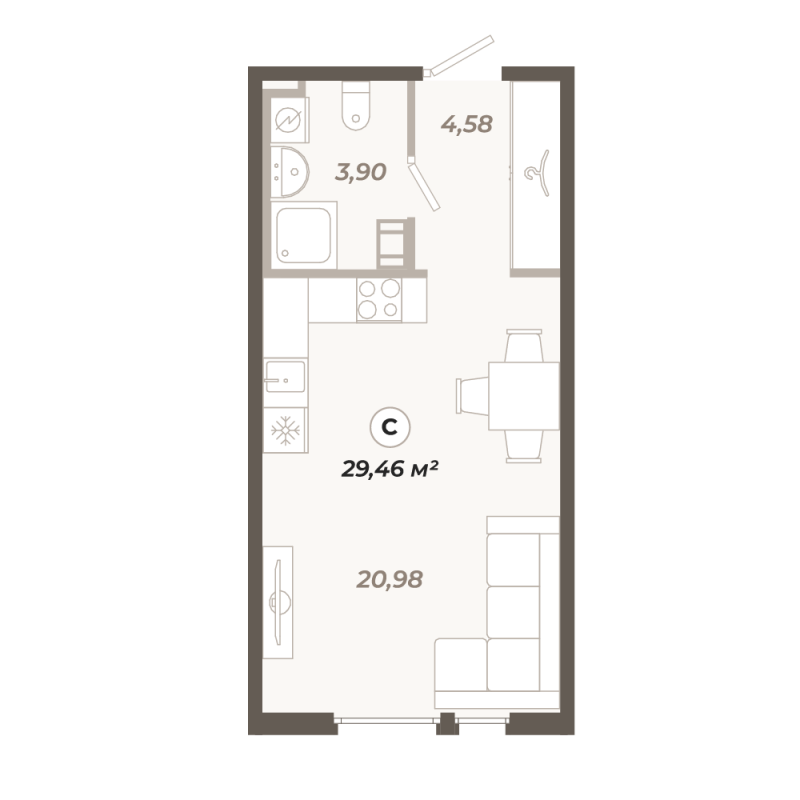 Квартира-студия, 29.46 м² в ЖК "Знатный" - планировка, фото №1