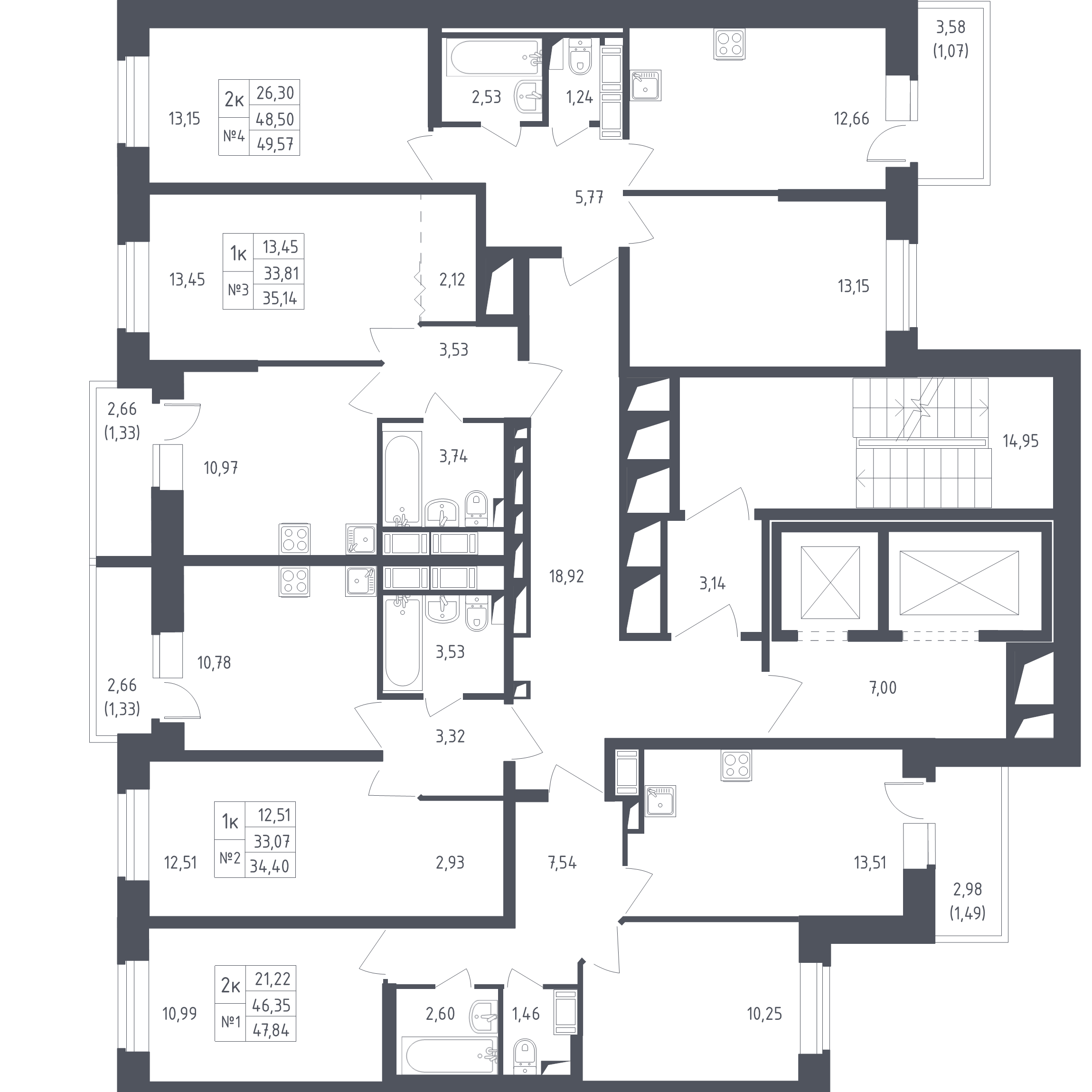 2-комнатная квартира, 48.2 м² - планировка этажа