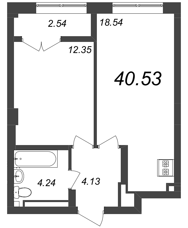 2-комнатная (Евро) квартира, 40.8 м² в ЖК "Neva Residence" - планировка, фото №1