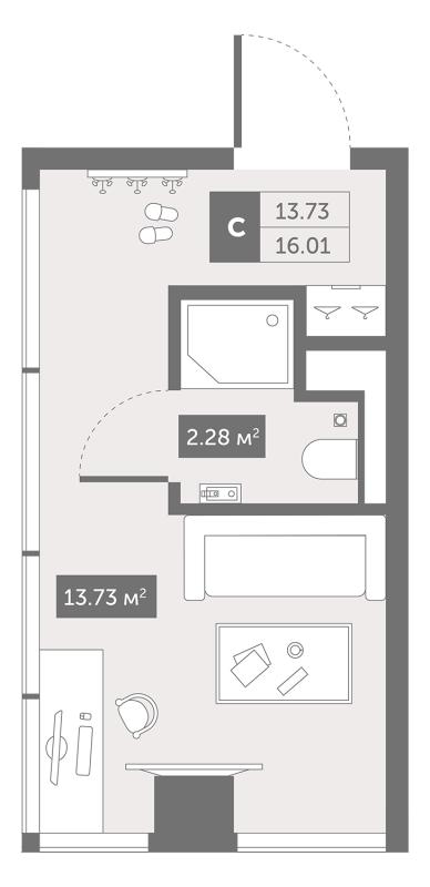 Квартира-студия, 16.01 м² в ЖК "Zoom Черная речка" - планировка, фото №1