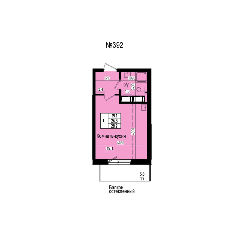 Квартира-студия, 28.2 м² в ЖК "ПРАГМА СИТИ" - планировка, фото №1