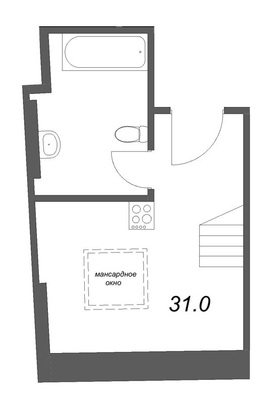 Квартира-студия, 31 м² - планировка, фото №1