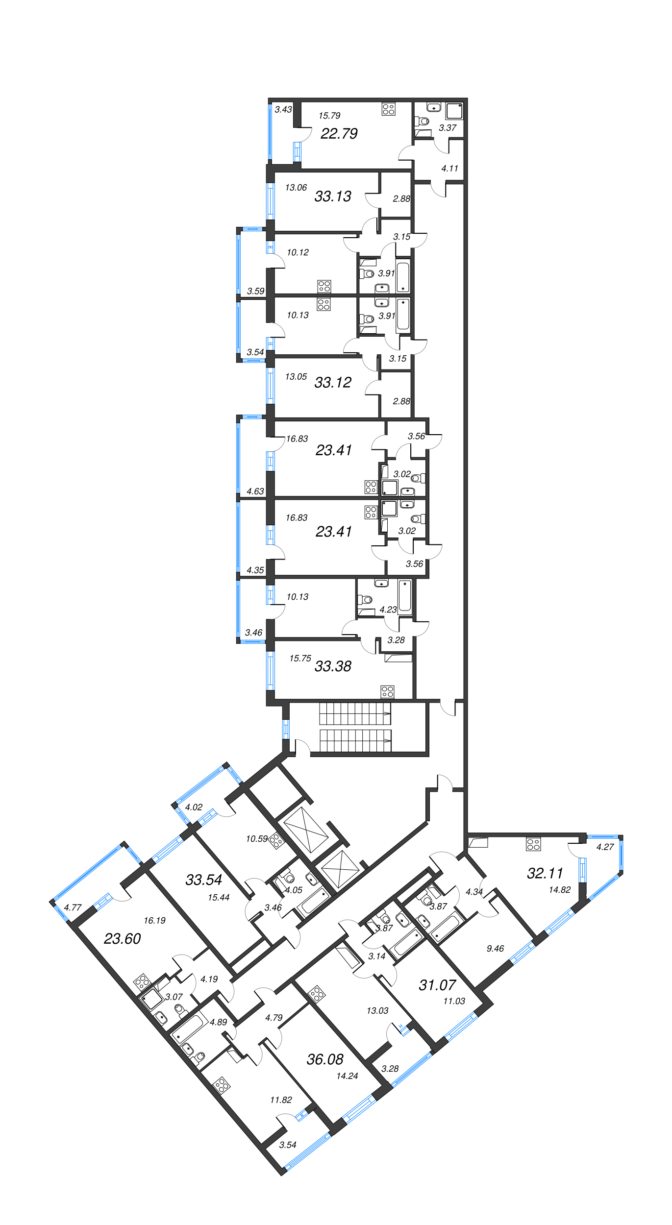 2-комнатная (Евро) квартира, 33.38 м² в ЖК "Полис ЛАВрики" - планировка этажа