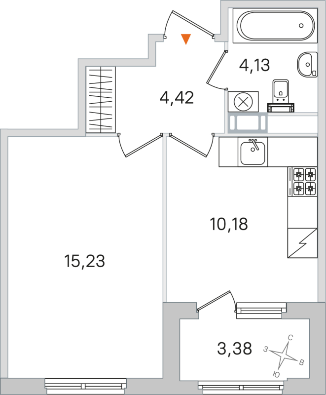1-комнатная квартира, 33.96 м² в ЖК "Дубровский" - планировка, фото №1