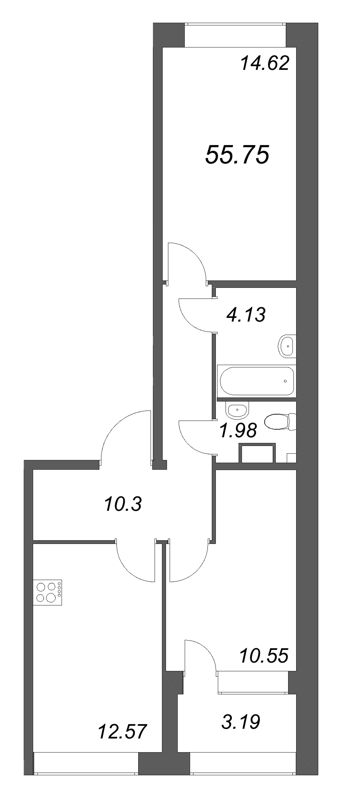 2-комнатная квартира, 55.75 м² в ЖК "Аквилон Солар Парк" - планировка, фото №1