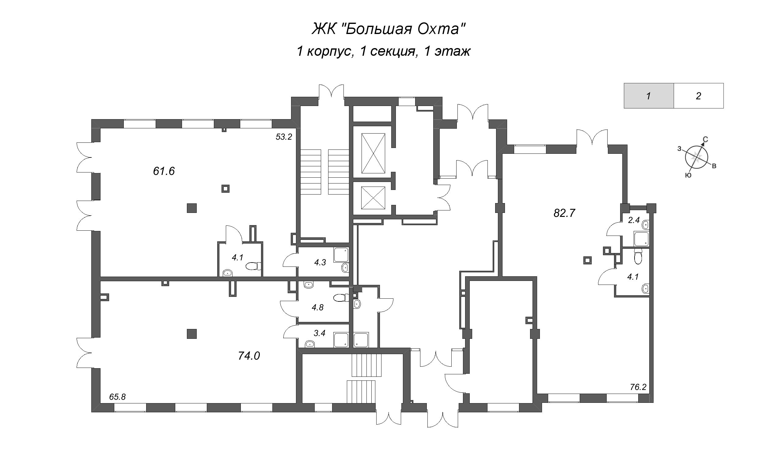 Помещение, 61.6 м² в ЖК "Большая Охта" - планировка этажа