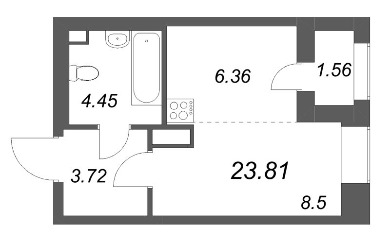 Квартира-студия, 23.81 м² в ЖК "Аквилон Солар" - планировка, фото №1