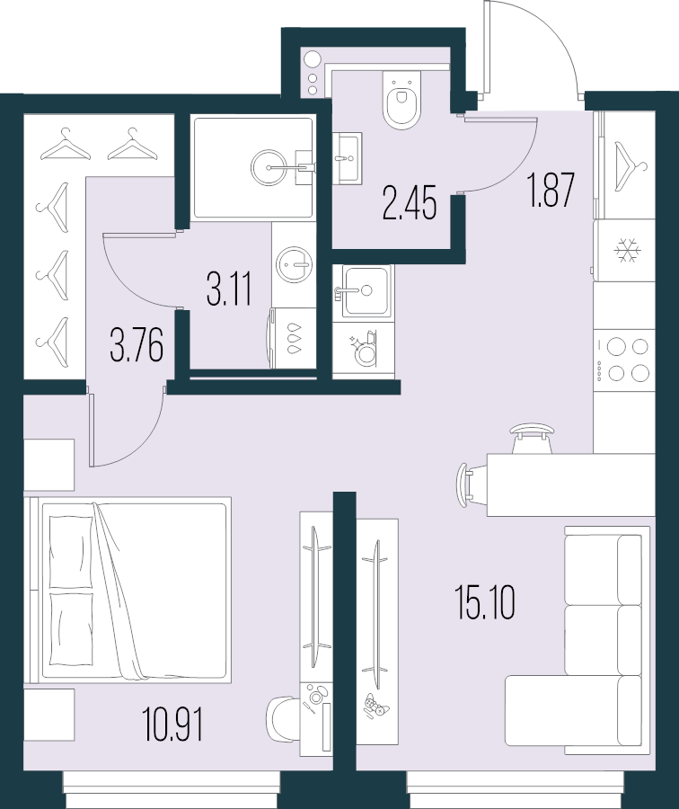 2-комнатная (Евро) квартира, 37.2 м² в ЖК "Новая Земля" - планировка, фото №1