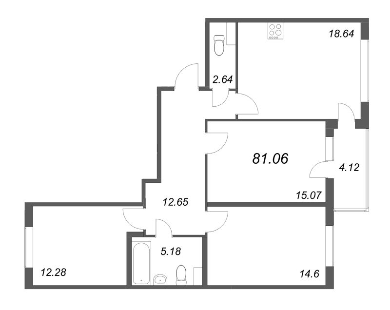4-комнатная (Евро) квартира, 81.06 м² - планировка, фото №1
