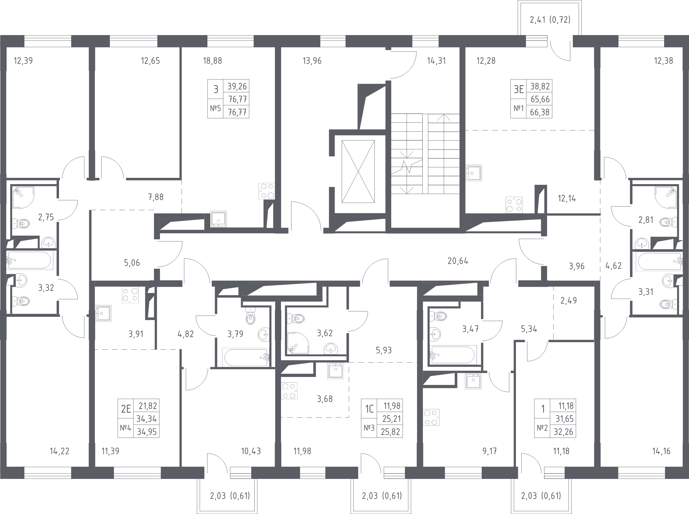 2-комнатная (Евро) квартира, 34.95 м² - планировка этажа