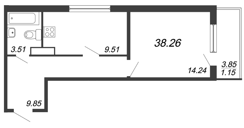 1-комнатная квартира, 37.6 м² в ЖК "Новое Горелово" - планировка, фото №1