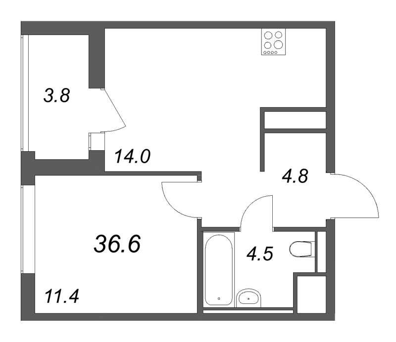 1-комнатная квартира, 36.6 м² в ЖК "Янила Форест" - планировка, фото №1