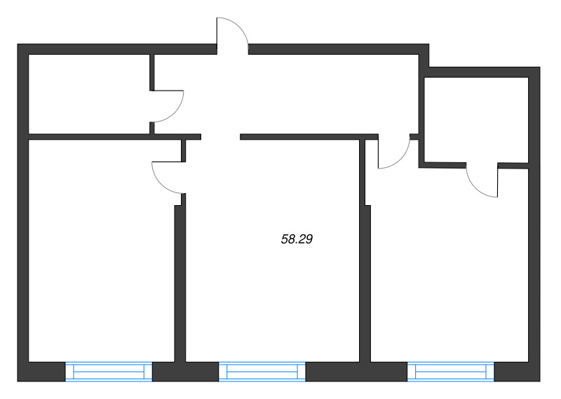 3-комнатная (Евро) квартира, 58.29 м² в ЖК "Zoom на Неве" - планировка, фото №1