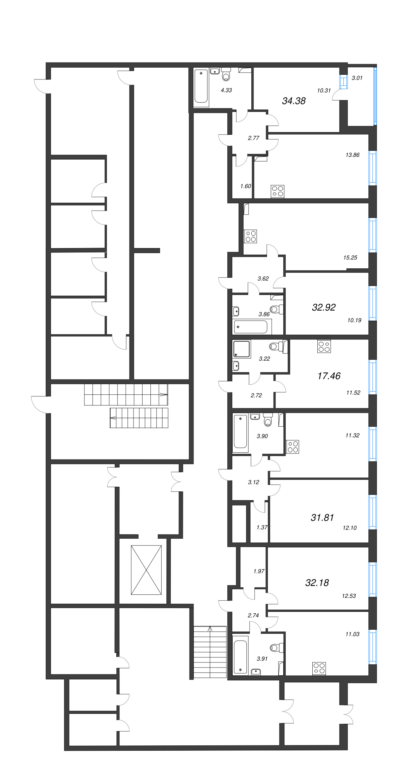2-комнатная (Евро) квартира, 32.92 м² - планировка этажа