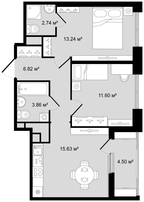 3-комнатная (Евро) квартира, 56.14 м² в ЖК "Новгородская 8" - планировка, фото №1