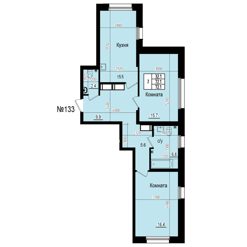 3-комнатная (Евро) квартира, 72.1 м² в ЖК "ПРАГМА СИТИ" - планировка, фото №1