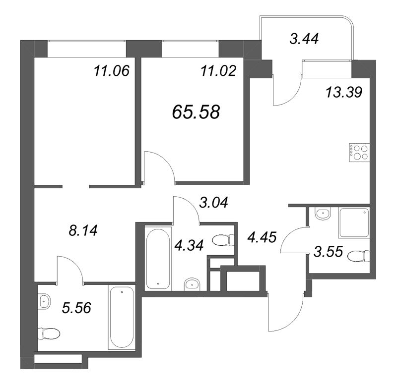 2-комнатная квартира, 65.58 м² в ЖК "Avant" - планировка, фото №1