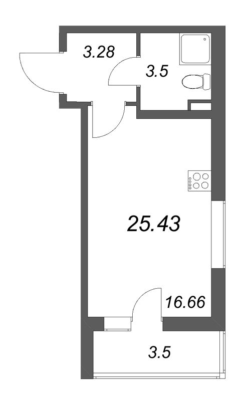 Квартира-студия, 25.43 м² в ЖК "Новая история" - планировка, фото №1