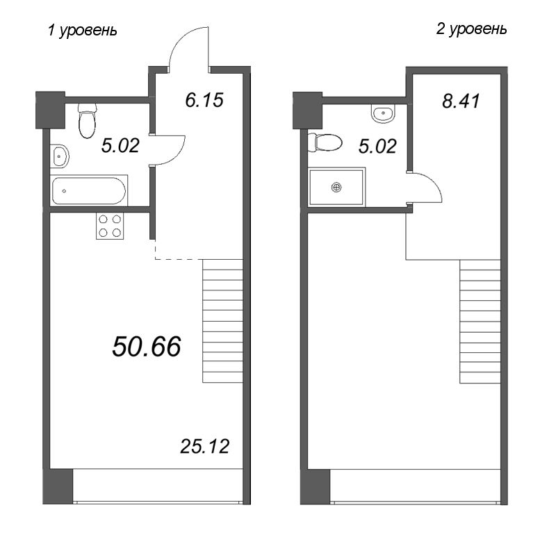 2-комнатная (Евро) квартира, 49.98 м² в ЖК "Avant" - планировка, фото №1