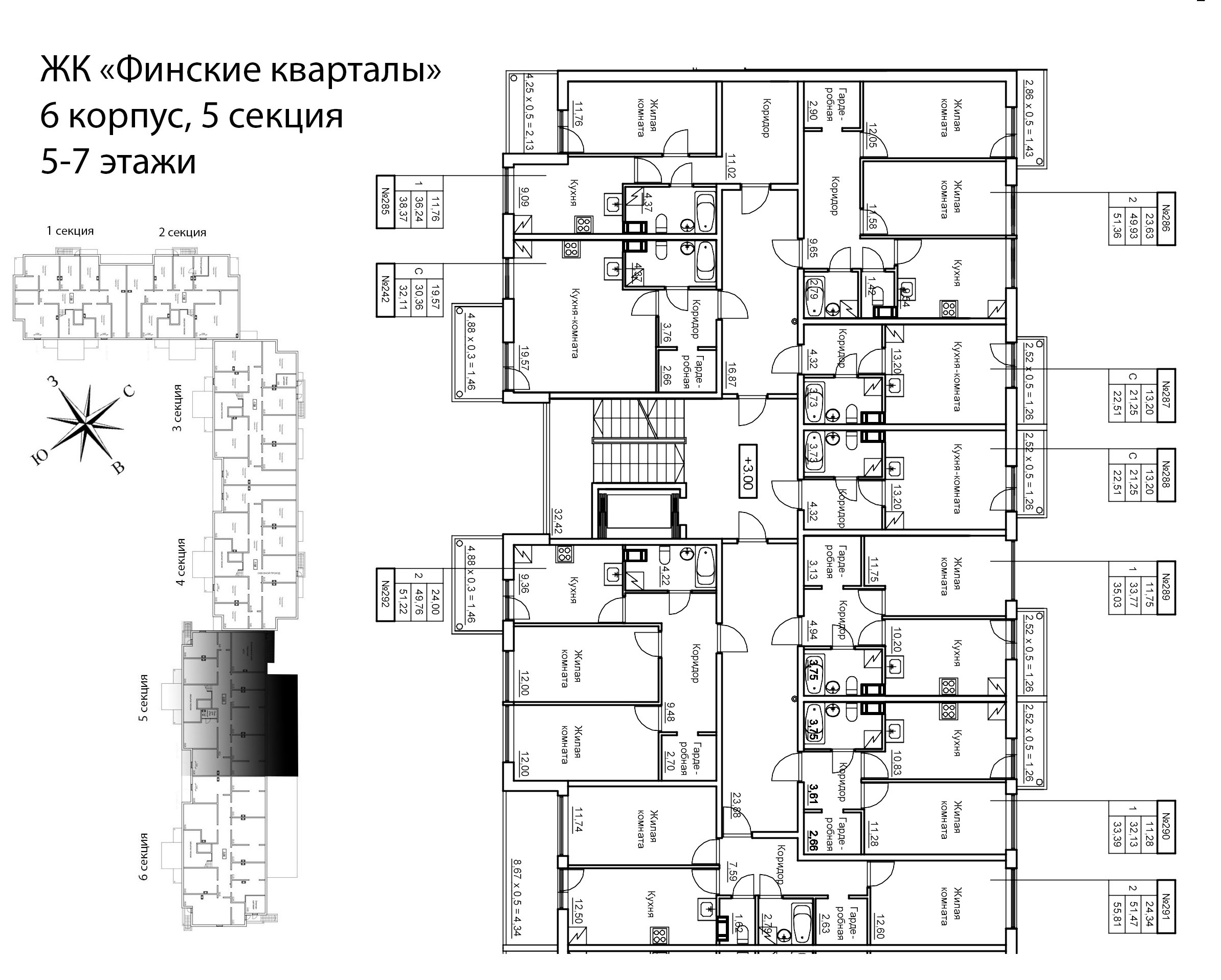 Квартира-студия, 22.54 м² в ЖК "Панорама Юкки" - планировка этажа