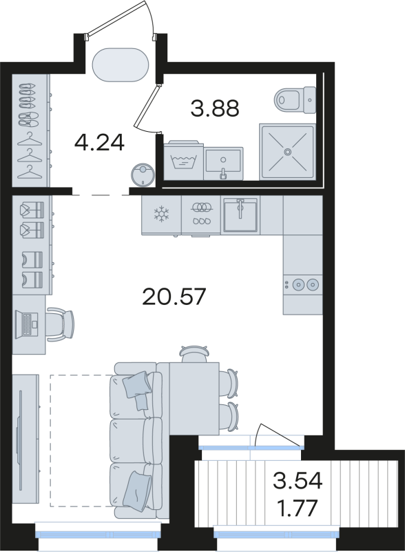 Квартира-студия, 30.46 м² в ЖК "Парголово" - планировка, фото №1