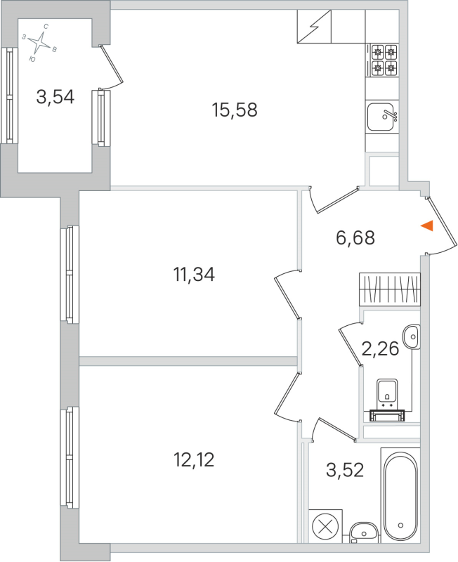 3-комнатная (Евро) квартира, 51.5 м² в ЖК "Дубровский" - планировка, фото №1