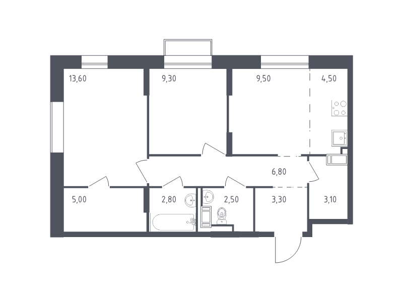 2-комнатная квартира, 60.4 м² в ЖК "Курортный Квартал" - планировка, фото №1