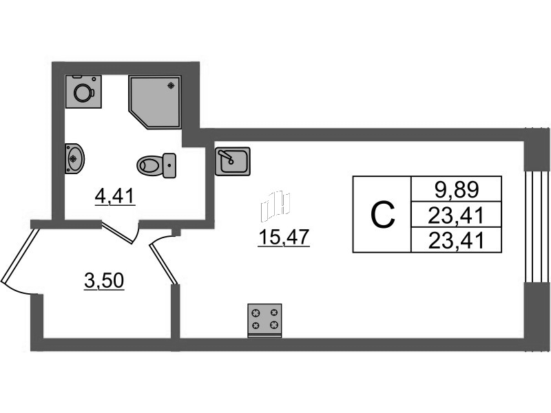 Квартира-студия, 23.24 м² в ЖК "Аквилон Янино" - планировка, фото №1