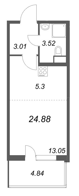 Квартира-студия, 24.88 м² в ЖК "ЮгТаун" - планировка, фото №1