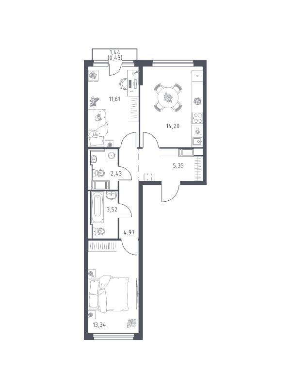 2-комнатная квартира, 55.85 м² в ЖК "Новое Колпино" - планировка, фото №1