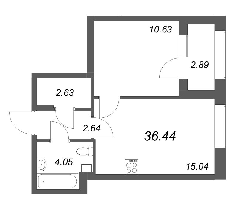 2-комнатная (Евро) квартира, 36.44 м² в ЖК "Аурум" - планировка, фото №1