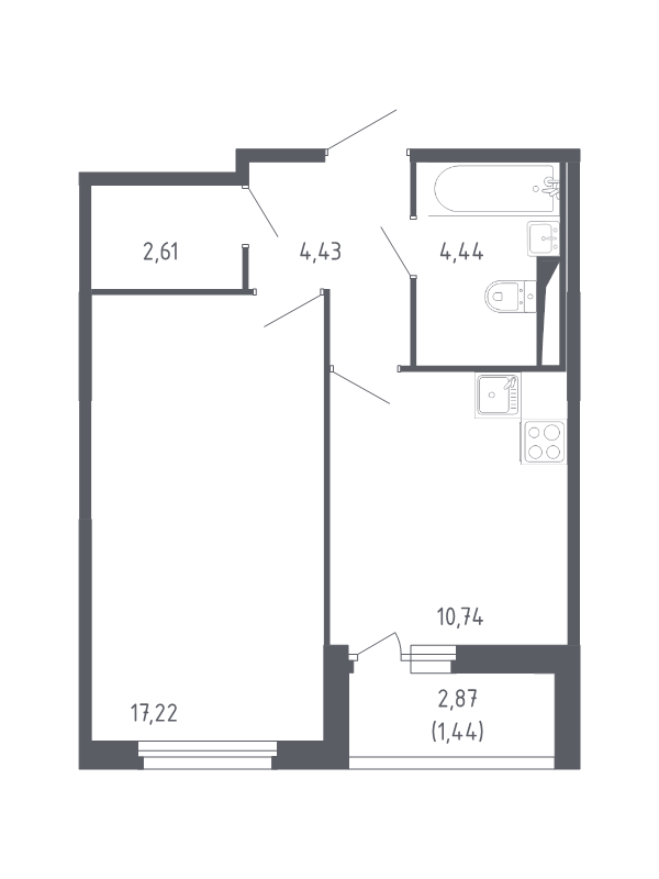 1-комнатная квартира, 40.88 м² в ЖК "Сандэй" - планировка, фото №1