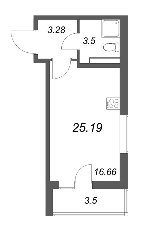 Квартира-студия, 25.19 м² в ЖК "Новая история" - планировка, фото №1