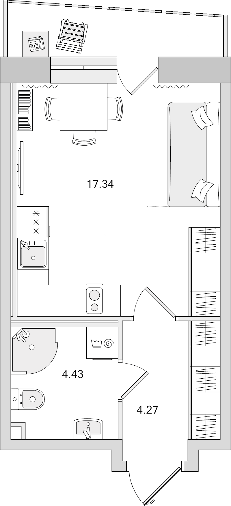 Квартира-студия, 30.5 м² в ЖК "Новые горизонты" - планировка, фото №1