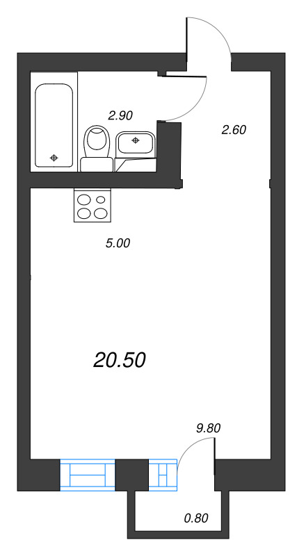 Квартира-студия, 20.5 м² в ЖК "ЭКО Квартал NEGA" - планировка, фото №1