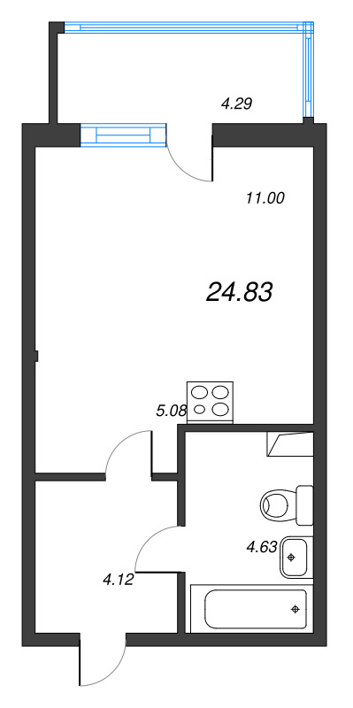 Квартира-студия, 24.83 м² в ЖК "Ясно.Янино" - планировка, фото №1
