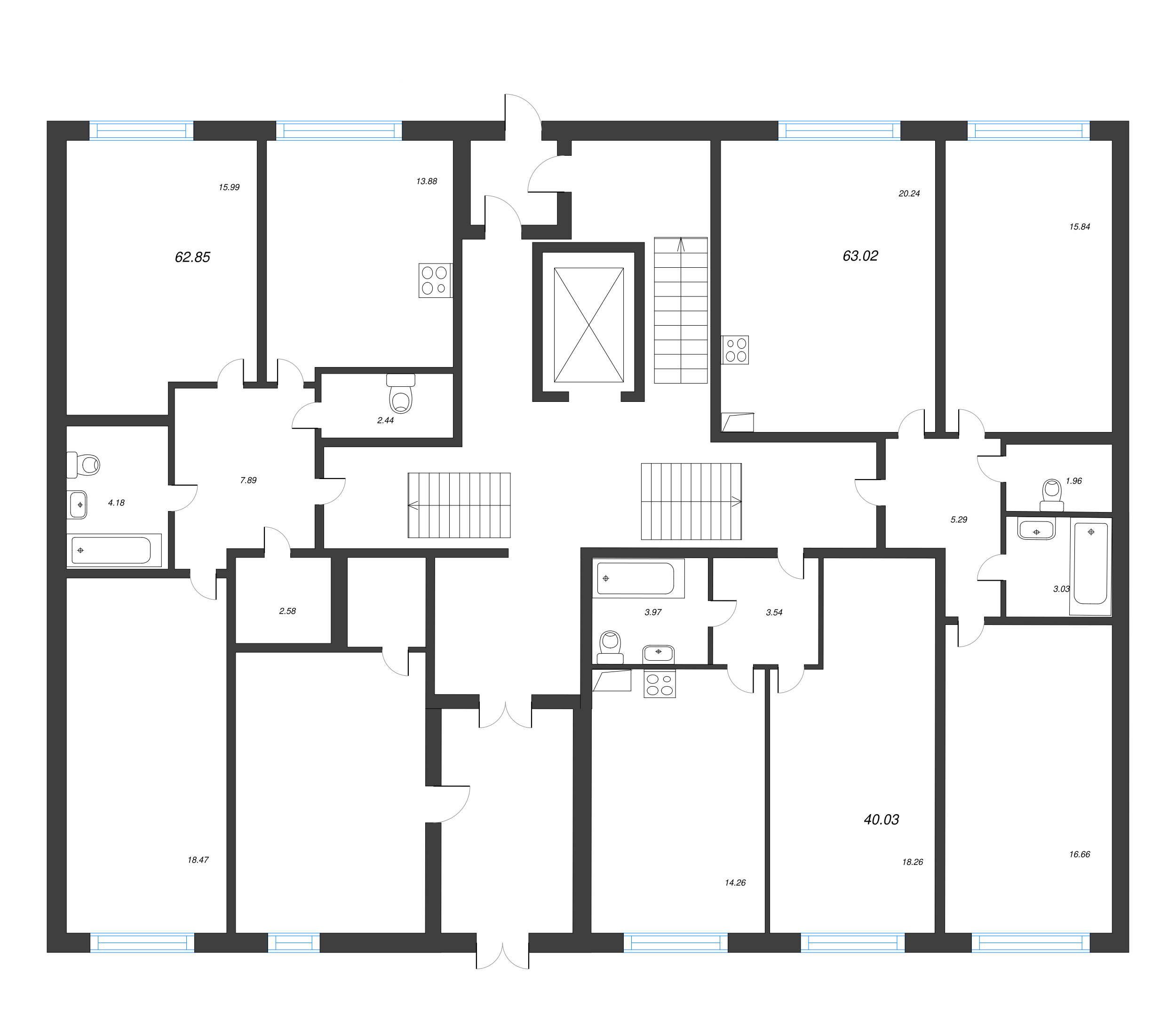 1-комнатная квартира, 40.03 м² - планировка этажа